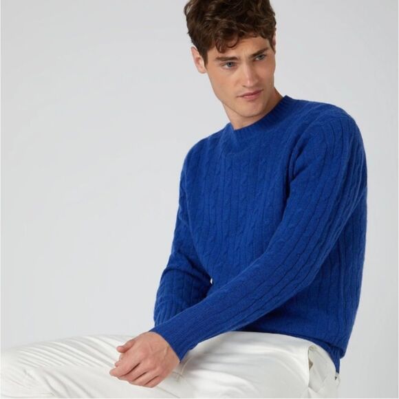 Hawico 100% Cashmere Cable Sweater Blue Men's XL Made in Scotland - Picture 9 of 9